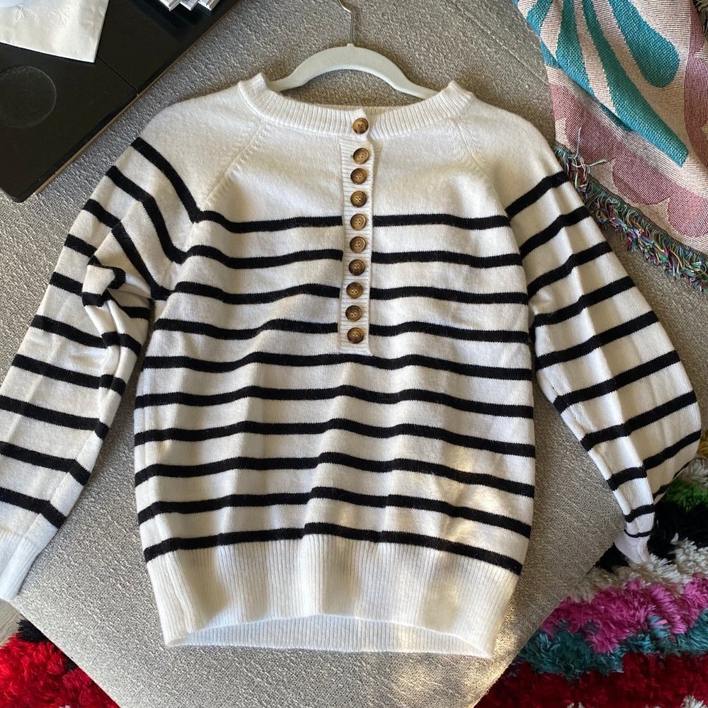 Striped sweater with tortoise button detail *NEVER WORN* Daphne Lo